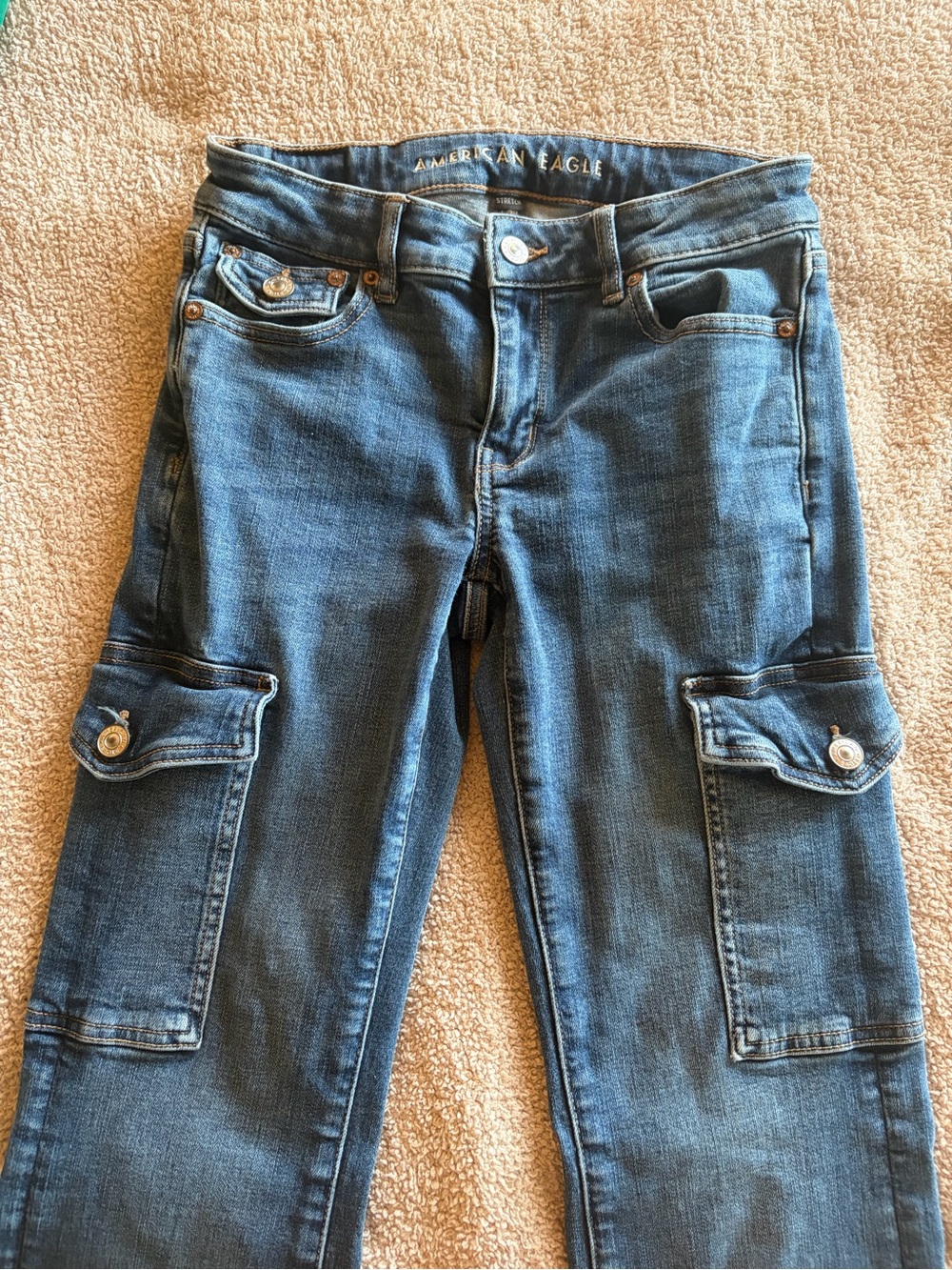 American Eagle Outfitters Women's Boot Cut Cargo Jeans - Medium Blue